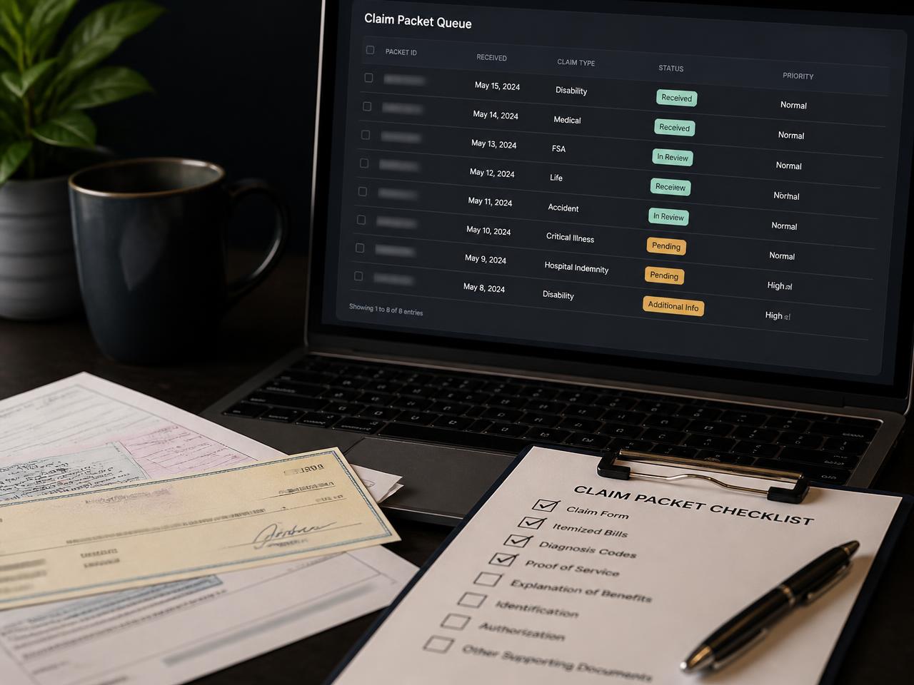 Benefit checks queued for staff review in FrontPulse.